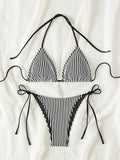 Buy SHEIN Swim Summer Beach Women's Striped Halterneck Separate Swimsuit With Ties in Pakistan