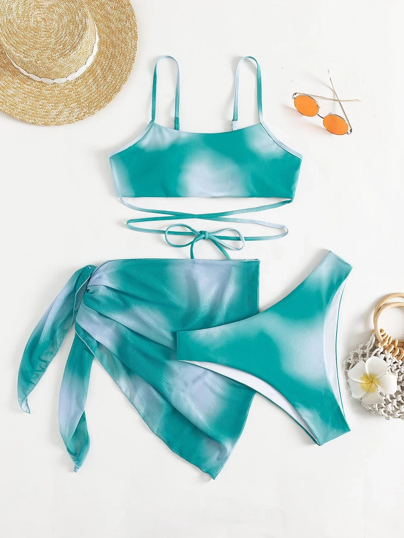 Buy SHEIN Swim Vcay 3pack Ombre Lace Up Bikini Swimsuit & Beach Skirt in Pakistan