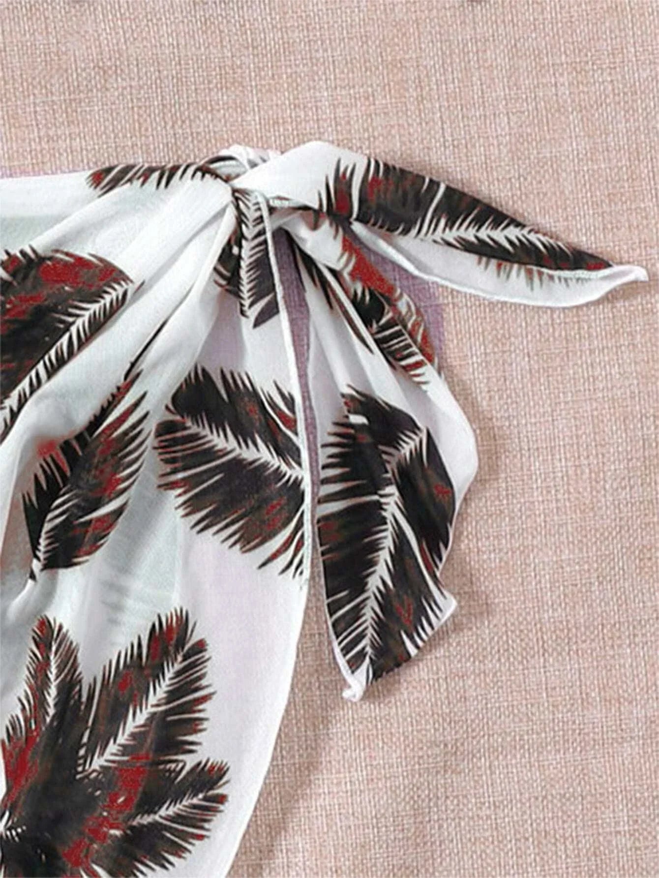 Buy SHEIN Swim Vcay Summer Beach Leaf Print Bikini Set Halter Triangle Bra & High Cut Bottom & Cover Up Skirt 3 Piece Bathing in Pakistan