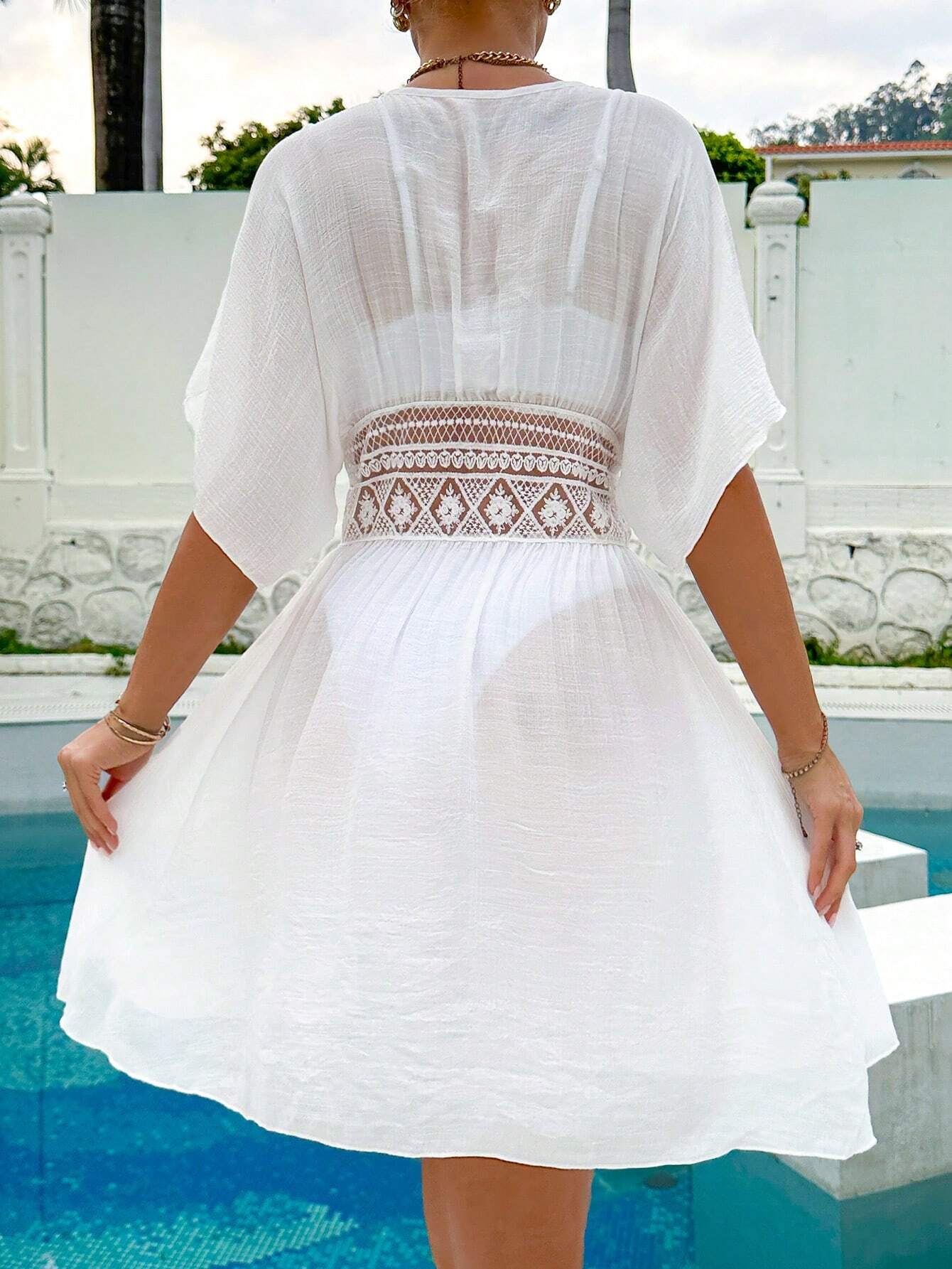 Buy SHEIN Swim Women Summer Beach Batwing Sleeve Kimono For Casual And Resort Wear in Pakistan
