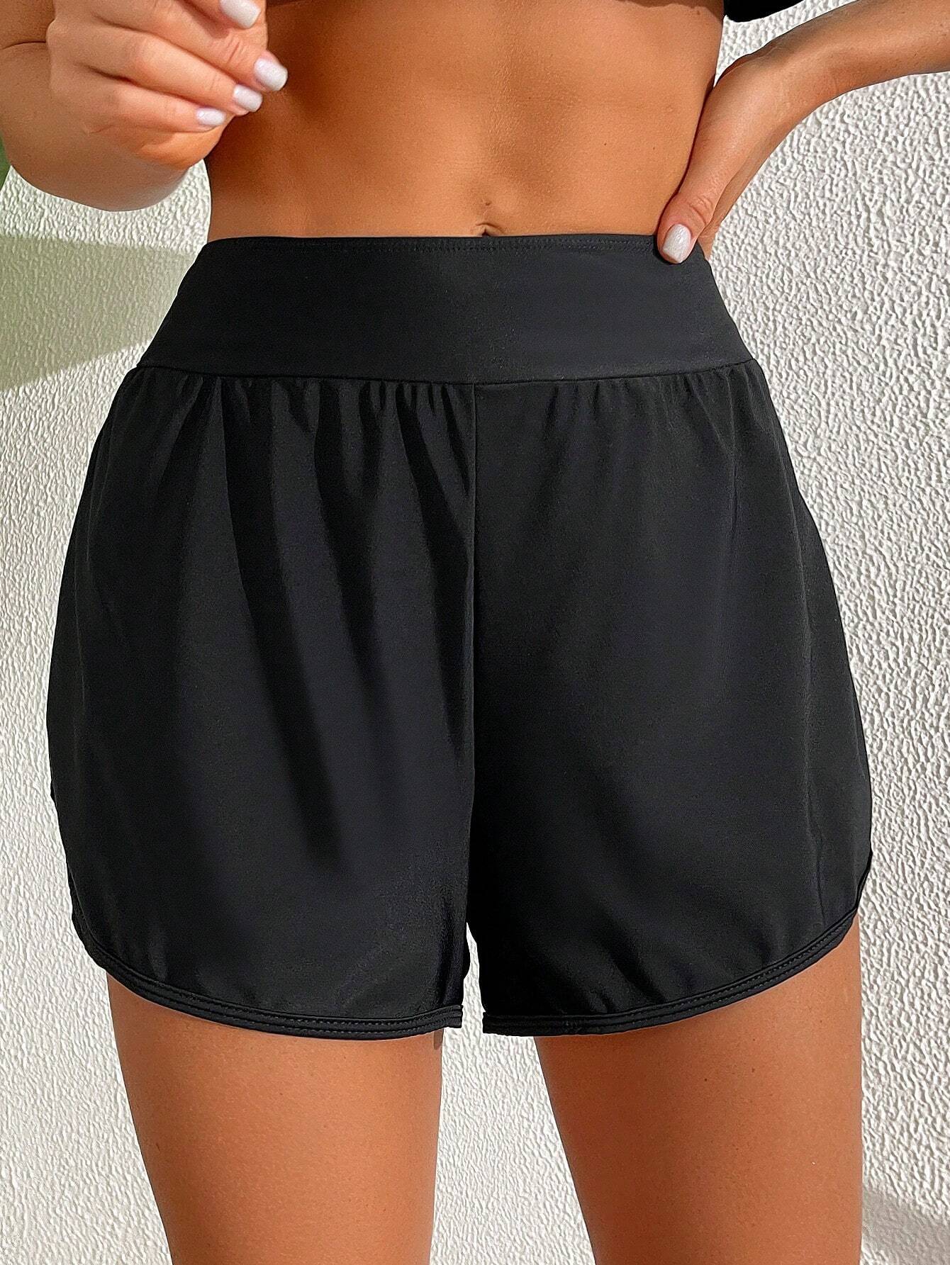 Buy SHEIN Swim Women Summer Beach Solid Elastic Waist Boardshorts in Pakistan