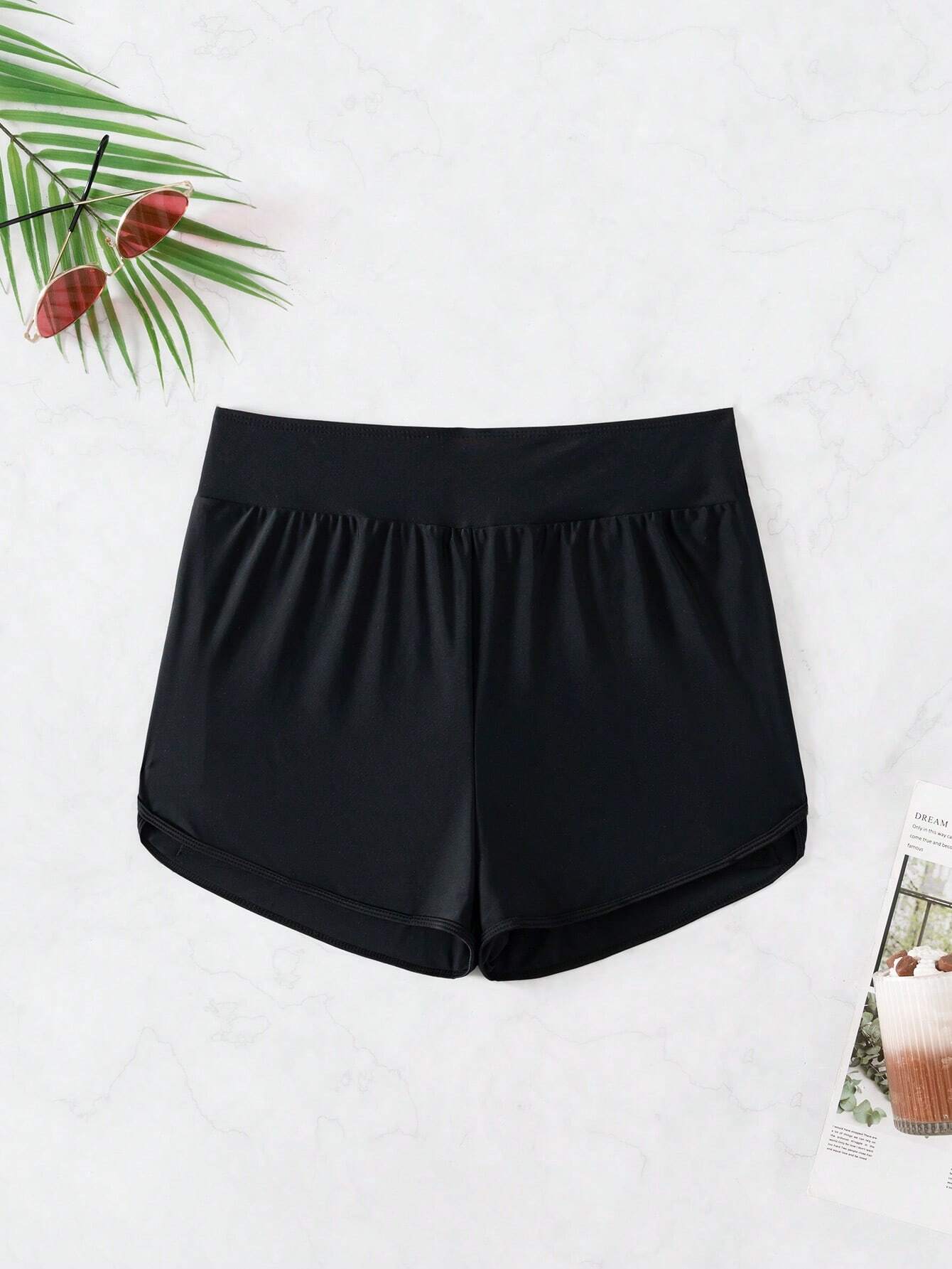 Buy SHEIN Swim Women Summer Beach Solid Elastic Waist Boardshorts in Pakistan