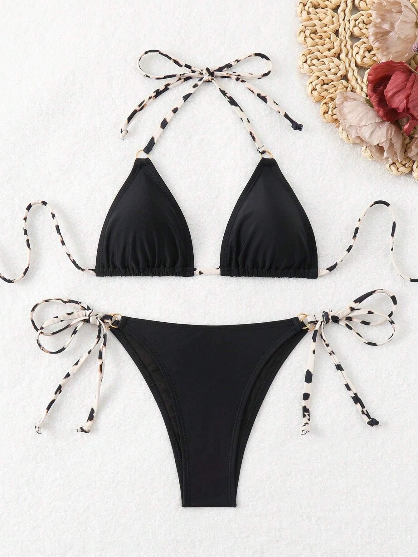 Buy SHEIN Swim Women's Summer Beach Halter Neck Tie Sexy Bikini Set, Random Print in Pakistan