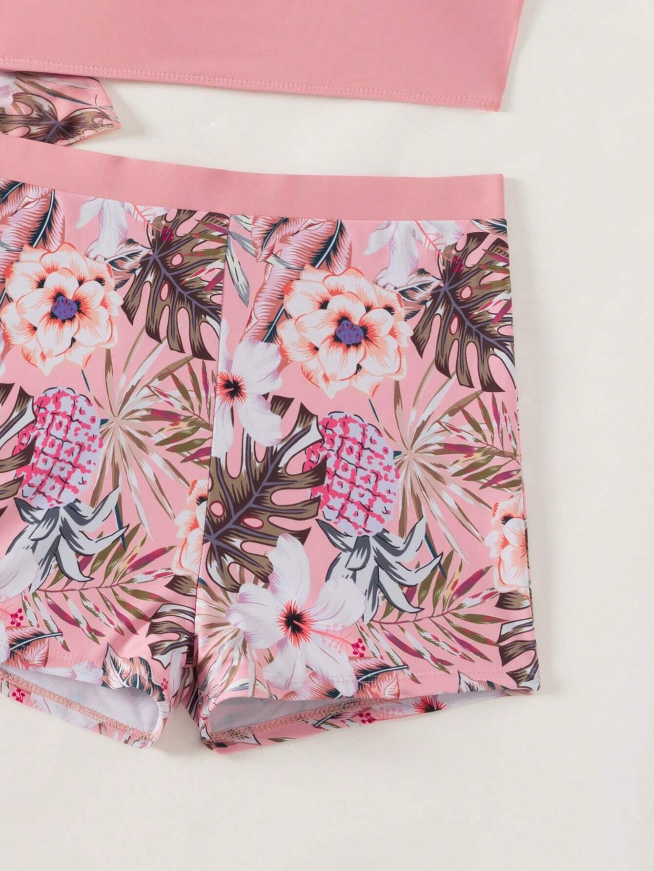 Buy SHEIN Swim Women's Tropical Plant Print Casual Bikini Set With Coverup Short Sleeve Kimono Summer in Pakistan