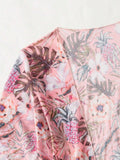 Buy SHEIN Swim Women's Tropical Plant Print Casual Bikini Set With Coverup Short Sleeve Kimono Summer in Pakistan