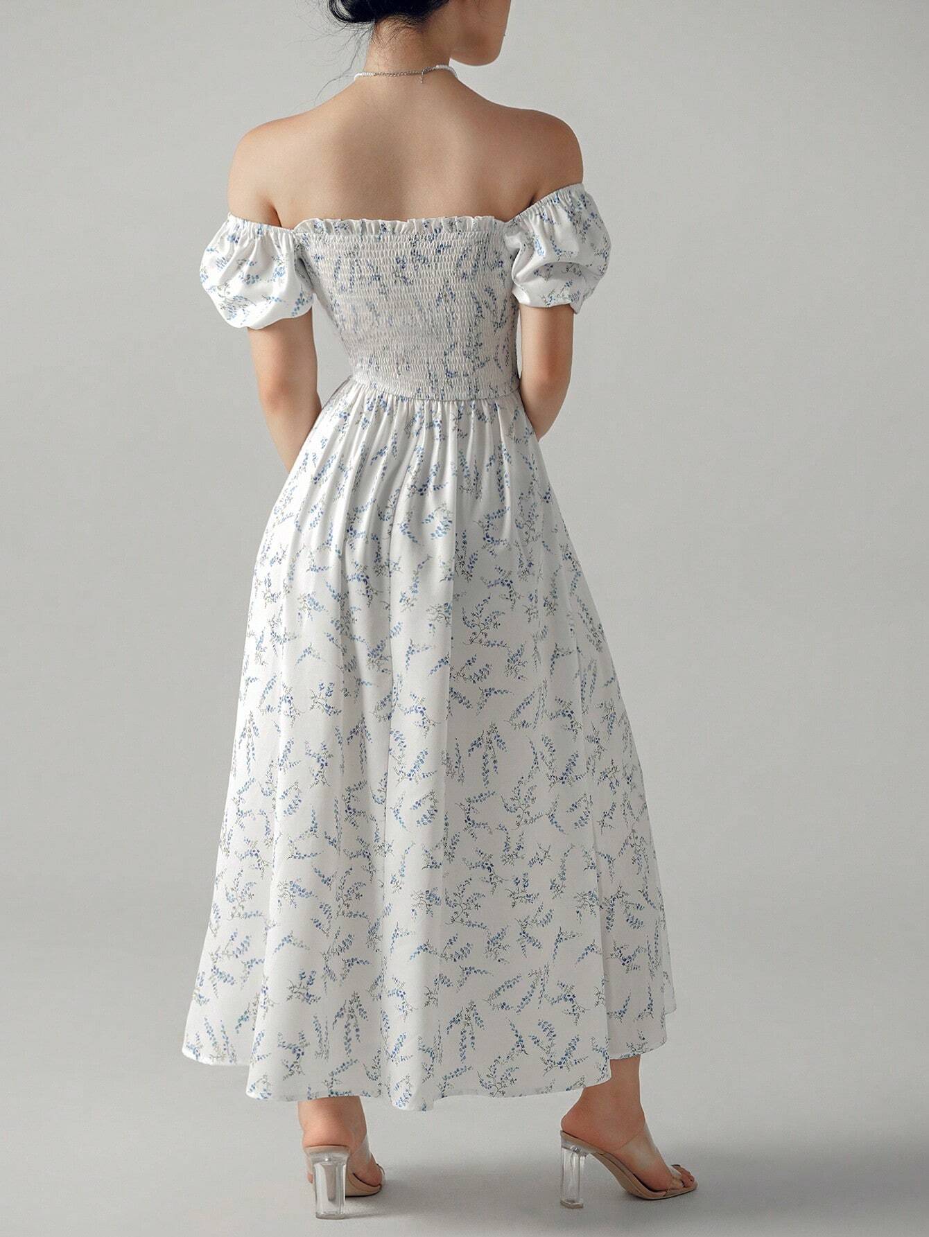 Buy SHEIN Unity Ditsy Floral Print Puff Sleeve Knot Front Dress in Pakistan