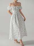 Buy SHEIN Unity Ditsy Floral Print Puff Sleeve Knot Front Dress in Pakistan