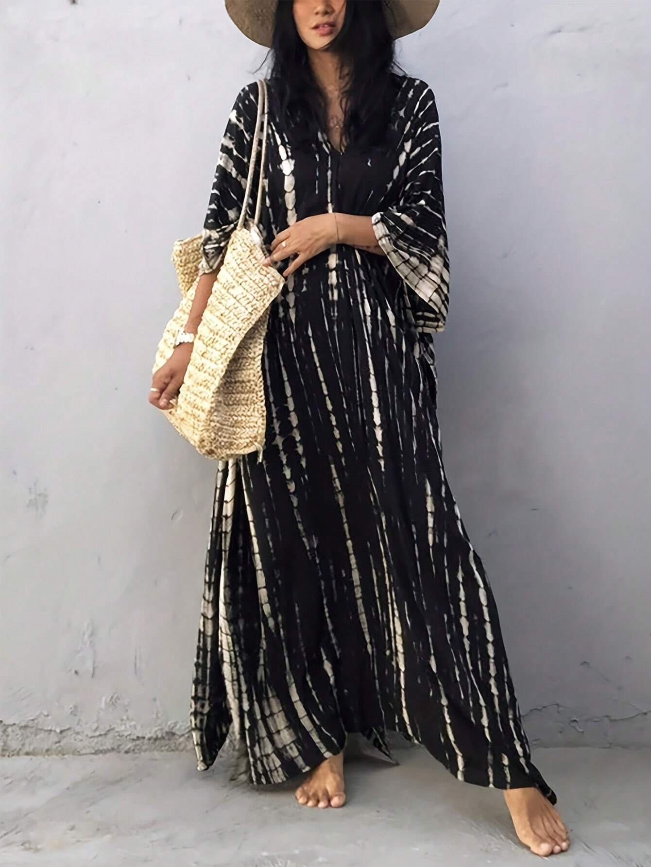 Buy SHEIN Unity Women's All-Over Print V-Neck Dress, Autumn Maxi Women Outfit in Pakistan