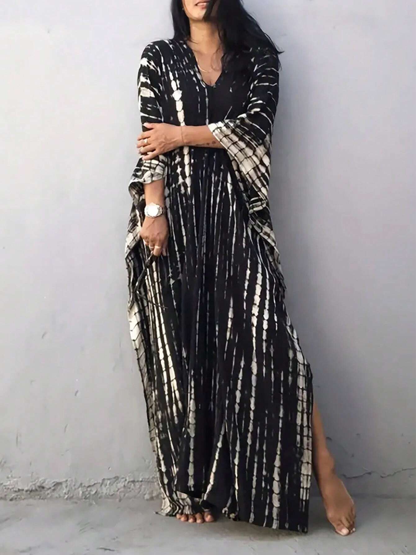 Buy SHEIN Unity Women's All-Over Print V-Neck Dress, Autumn Maxi Women Outfit in Pakistan