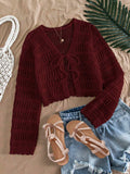 Buy SHEIN VCAY 1pc Women Casual Solid Color Hollow Out Knit Cardigan in Pakistan