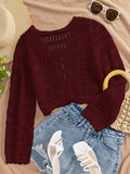 Buy SHEIN VCAY 1pc Women Casual Solid Color Hollow Out Knit Cardigan in Pakistan