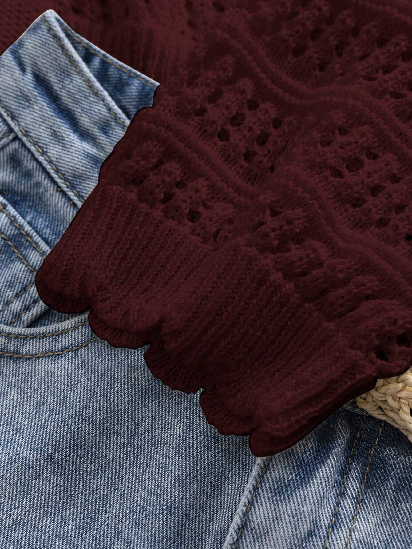 Buy SHEIN VCAY 1pc Women Casual Solid Color Hollow Out Knit Cardigan in Pakistan