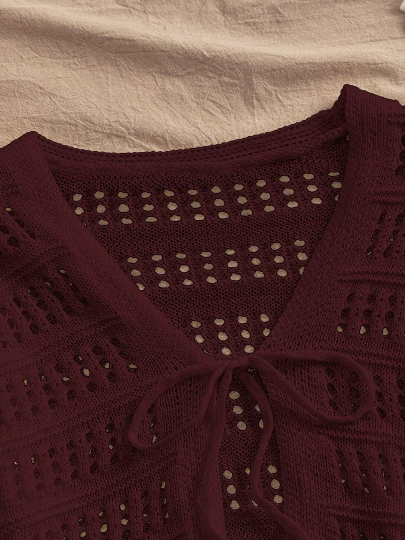 Buy SHEIN VCAY 1pc Women Casual Solid Color Hollow Out Knit Cardigan in Pakistan