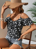 Buy SHEIN VCAY Floral Print Cold Shoulder Blouse in Pakistan