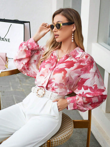 Buy SHEIN VCAY Floral Print Hidden Button Shirt in Pakistan
