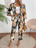Buy SHEIN VCAY Leaf Print Casual Kimono-Style Summer 2pcs Set in Pakistan