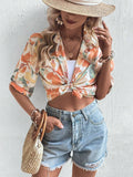 Buy SHEIN VCAY Leaves Print Crop Shirt in Pakistan