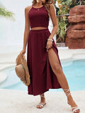 Buy SHEIN VCAY Solid Color Texture Casual Two Piece Beach Set For Vacation in Pakistan