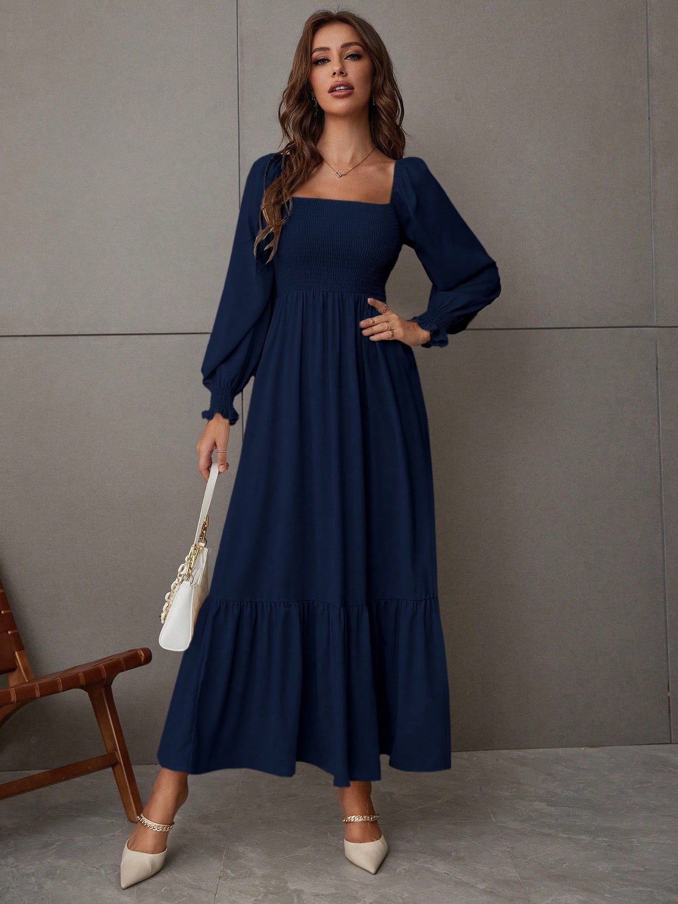 Buy SHEIN VCAY Square Neck Ruffle Hem Dress in Pakistan