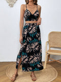 Buy SHEIN VCAY Tropical Print Cami Top & Split Thigh Skirt Two Piece Set in Pakistan