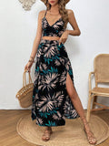 Buy SHEIN VCAY Tropical Print Cami Top & Split Thigh Skirt Two Piece Set in Pakistan