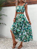 Buy SHEIN VCAY Tropical Print Ruffle Trim Top & Skirt in Pakistan