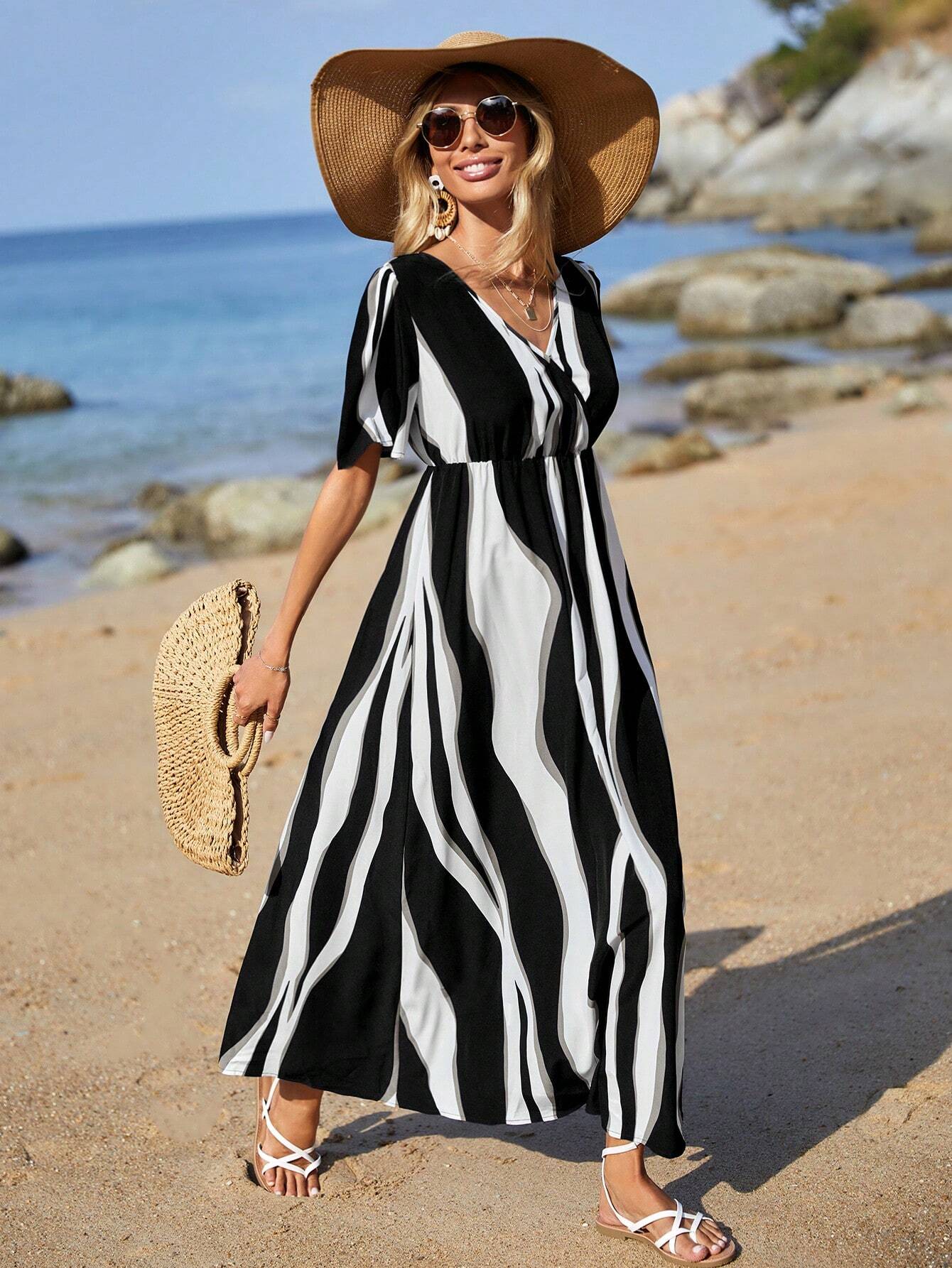 Buy SHEIN VCAY Women'S Colorblock Printed Summer Dress in Pakistan