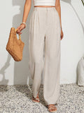 Buy SHEIN VCAY Women's Solid Color Loose Casual Wide Leg Pants, Suitable For Vacation And Daily Wear in Pakistan