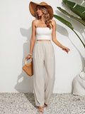 Buy SHEIN VCAY Women's Solid Color Loose Casual Wide Leg Pants, Suitable For Vacation And Daily Wear in Pakistan
