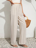Buy SHEIN VCAY Women's Solid Color Loose Casual Wide Leg Pants, Suitable For Vacation And Daily Wear in Pakistan