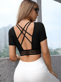 Buy SHEIN Yoga Sxy Criss Cross Backless Crop Sports Tee in Pakistan
