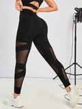 Buy SHEIN Yoga Sxy Mesh Insert Wideband Waist Sports Leggings in Pakistan