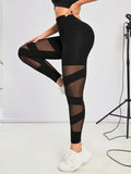 Buy SHEIN Yoga Sxy Mesh Insert Wideband Waist Sports Leggings in Pakistan
