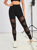 Buy SHEIN Yoga Sxy Mesh Insert Wideband Waist Sports Leggings in Pakistan