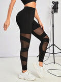 Buy SHEIN Yoga Sxy Mesh Insert Wideband Waist Sports Leggings in Pakistan