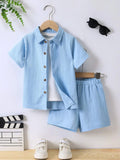 Buy SHEIN Young Boy Solid Button Front Shirt & Shorts Without Tee in Pakistan