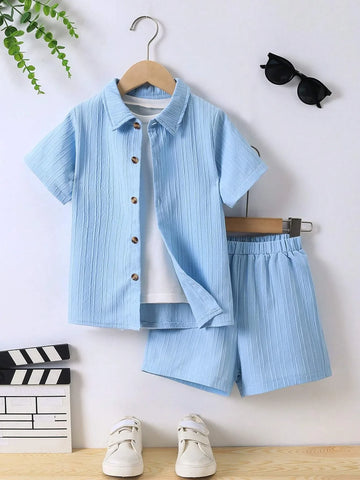Buy SHEIN Young Boy Solid Button Front Shirt & Shorts Without Tee in Pakistan