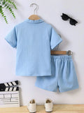 Buy SHEIN Young Boy Solid Button Front Shirt & Shorts Without Tee in Pakistan