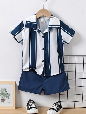 Buy SHEIN Young Boy Striped Print Shirt & Shorts in Pakistan
