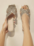 Buy SHEIN SHUZIA Embellished Open Toe Gold Slip On Sandals in Pakistan