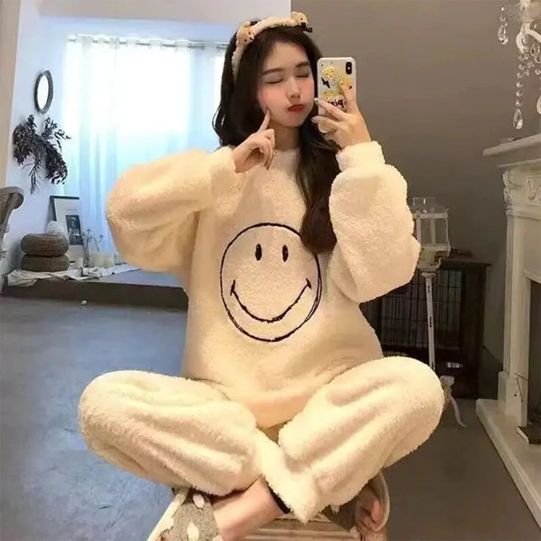 Buy Sajiero Smiley Face Fleece Pajama Suit in Pakistan