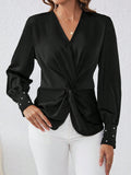 Buy SHEIN Satin Fabric Shirt With Front Knot And Cufflinks Detailed Sleeves in Pakistan