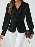 Buy SHEIN Satin Fabric Shirt With Front Knot And Cufflinks Detailed Sleeves in Pakistan