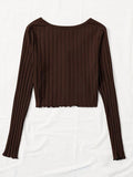 Buy Shein Button Front Rib-knit Lettuce Trim Tee in Pakistan