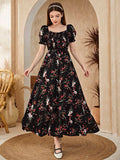 Buy Shein Floral Square Neck Shirred A-line Dress in Pakistan
