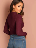 Buy Shein Lettuce Trim Solid Crop Tee in Pakistan