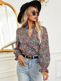 Buy Shein Notch Neck Puff Sleeve Ditsy Floral Blouse in Pakistan