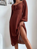 Buy Shein Polka Dot Print Knot Front Lantern Sleeve Dress in Pakistan