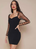 Buy Shein Ruched Sheer Mesh Gigot Sleeve Bodycon Dress in Pakistan