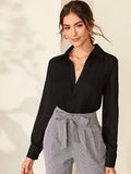 Buy Shein Solid Hiddened Button Placket Blouse in Pakistan